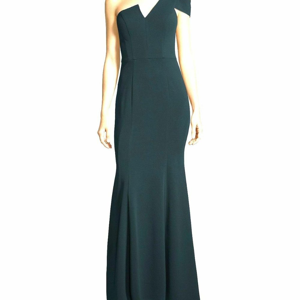 Betsy & Adam Womens Green One Shoulder Gown